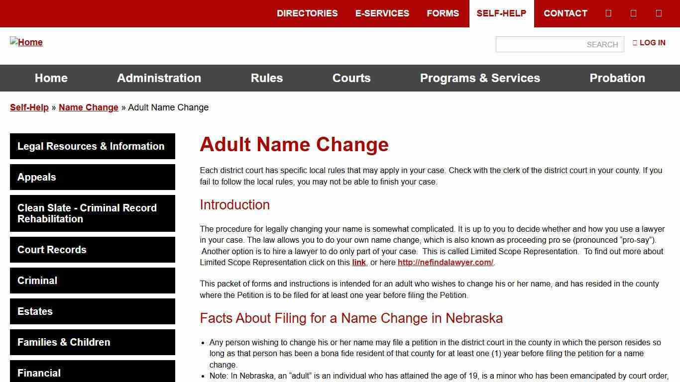 Adult Name Change | Nebraska Judicial Branch